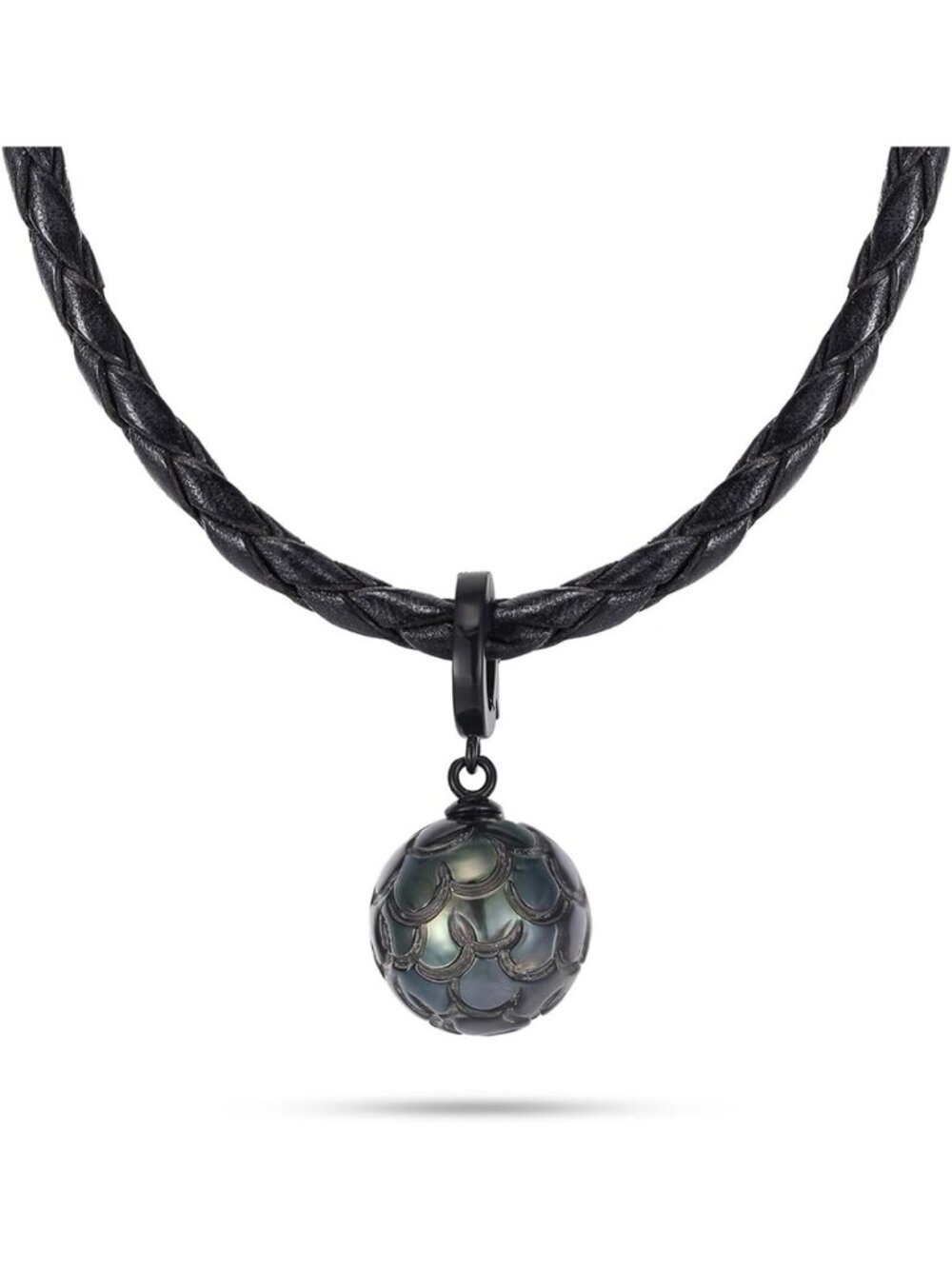Stunning Hand-Carved Tahitian Black Pearl Necklace - Unique Gift for Women, 19.5